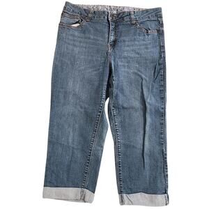 Faded Glory blue denim cuffed capri jeans size 14